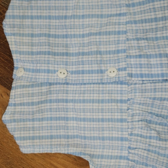 Parisian Bebe Blue and White Plaid Romper with Embroidered Flowers, Size 6-9M - Picture 3 of 7